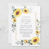 Invitation Code QR de mariage élégant tournesols eucalyptus (Devant)