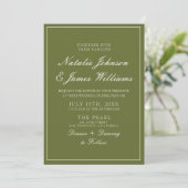 Invitation Code QR de mariage élégant vert olive à l'ancienne (Debout devant)