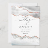 Invitation Code QR de mariage en agate or rose et blanc (Devant)