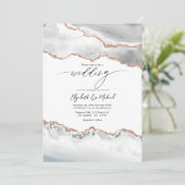Invitation Code QR de mariage en agate or rose et blanc (Debout devant)