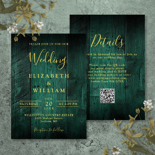 Invitation Code QR de mariage en bois de grange rustique vert