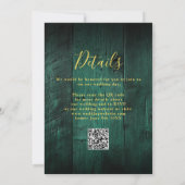 Invitation Code QR de mariage en bois de grange rustique vert (Dos)