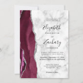 Invitation Code QR de mariage en marbre d'agate argentée de B (Devant)