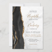 Invitation Code QR de mariage en marbre d'agate or noir de ma (Devant)