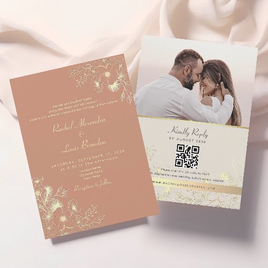 Invitation Code QR de mariage en terre cuite florale