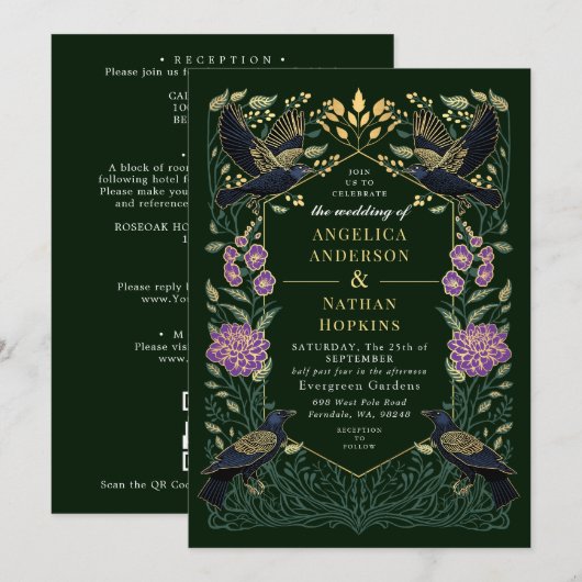 Invitation Code QR de mariage Enchanté Gothique Raven Snapdra (Devant / Derrière)