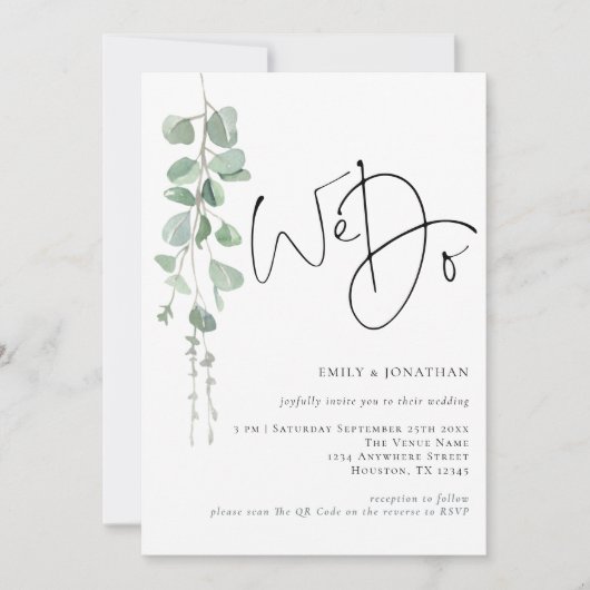 Invitation Code QR de mariage Eucalyptus moderne (Devant)