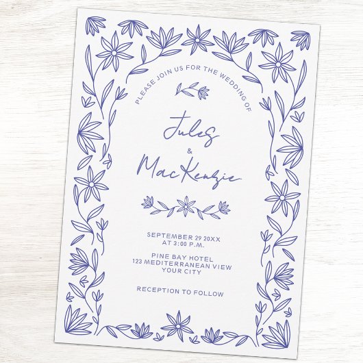 Invitation Code QR de mariage Fleur sauvage bleue méditerrané