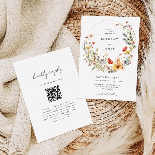 Invitation Code QR de mariage Fleur sauvage d'été