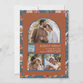 Invitation Code QR de mariage Fleurs en terre cuite Bleu pous (Dos)