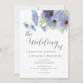 Invitation Code QR de mariage floral à l'aquarelle élégant bl (Devant)