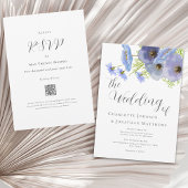 Invitation Code QR de mariage floral à l'aquarelle élégant bl