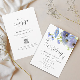 Invitation Code QR de mariage floral à l'aquarelle élégant bl