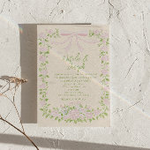 Invitation Code QR de mariage floral à ruban vert rose dessin