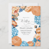 Invitation Code QR de mariage floral aquarelle pêche et bleu (Devant)