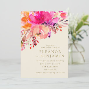 Invitation Code QR de mariage floral aquarelle rose élégant