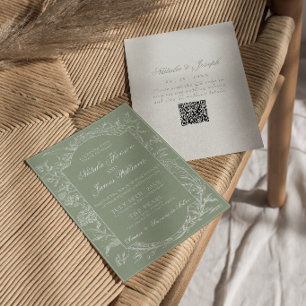 Invitation Code QR de mariage floral boho botanique vert saug