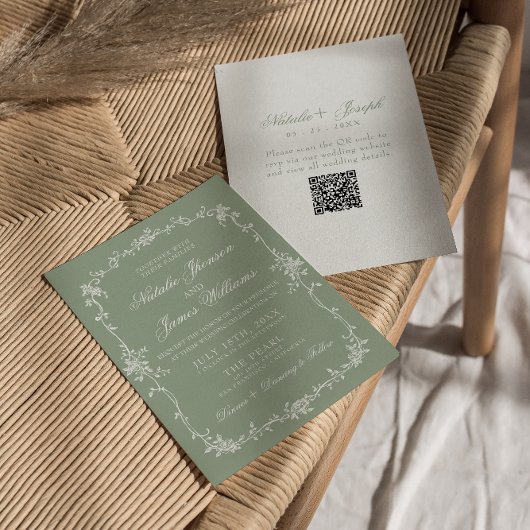 Invitation Code QR de mariage floral boho botanique vert saug