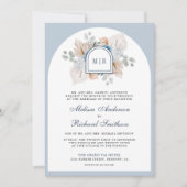 Invitation Code QR de mariage floral boho dusty blue pampas (Devant)