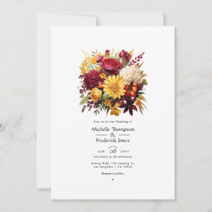 Invitation Code QR de mariage floral bordeaux et jaune