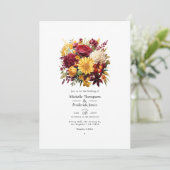Invitation Code QR de mariage floral bordeaux et jaune (Debout devant)