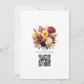 Invitation Code QR de mariage floral bordeaux et jaune (Dos)