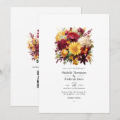 Invitation Code QR de mariage floral bordeaux et jaune (Devant / Derrière)