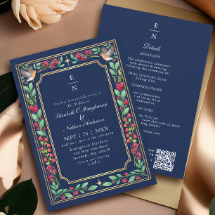 Invitation Code QR de mariage floral botanique enchanteur ble