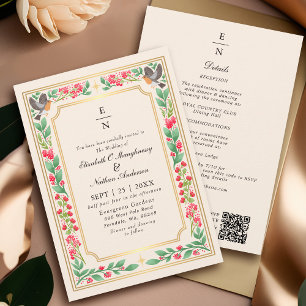 Invitation Code QR de mariage floral botanique enchanteur crè