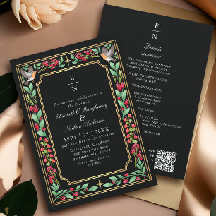 Invitation Code QR de mariage floral botanique enchanteur noi