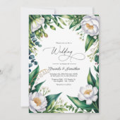 Invitation Code QR de mariage floral botanique vert et blanc (Devant)