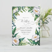 Invitation Code QR de mariage floral botanique vert et blanc (Debout devant)