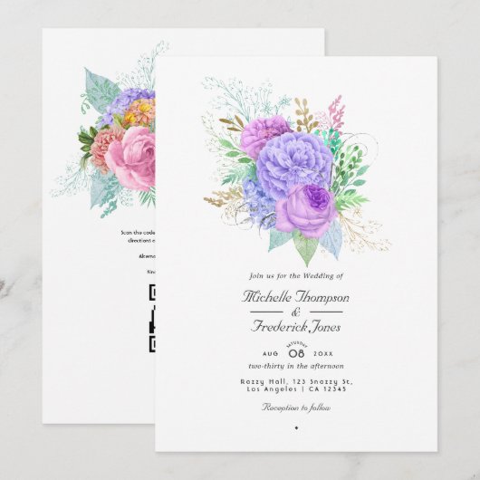 Invitation Code QR de mariage floral de printemps Rsvp (Devant / Derrière)