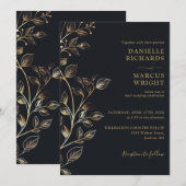 Invitation Code QR de mariage floral doré élégant (Devant / Derrière)