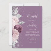Invitation Code QR de mariage floral mauve blush argenté (Devant)
