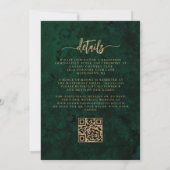 Invitation Code QR de mariage floral or vert émeraude (Dos)