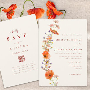 Invitation Code QR de mariage floral orange marron Fleur sauv