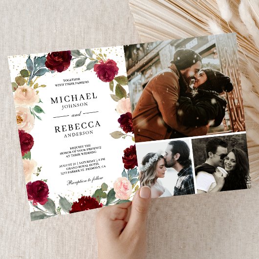 Invitation Code QR de mariage floral pêche de Bourgogne