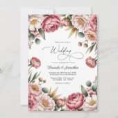Invitation Code QR de mariage floral rose poudré et or (Devant)