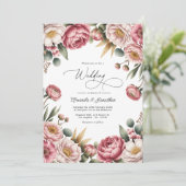 Invitation Code QR de mariage floral rose poudré et or (Debout devant)