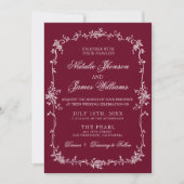 Invitation Code QR de mariage floral rouge profond élégant et (Devant)