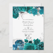 Invitation Code QR de mariage floral sarcelle et argent Rsvp (Devant)