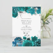 Invitation Code QR de mariage floral sarcelle et argent Rsvp (Debout devant)