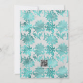 Invitation Code QR de mariage floral sarcelle et argent Rsvp (Dos)