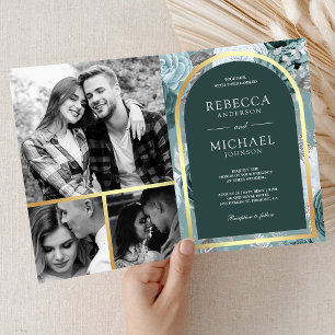 Invitation Code QR de mariage floral sarcelle foncé et écume