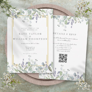 Invitation Code QR de mariage floral sauge lilas verdure