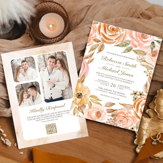 Invitation Code QR de mariage Floral Terreux Rustique Automne