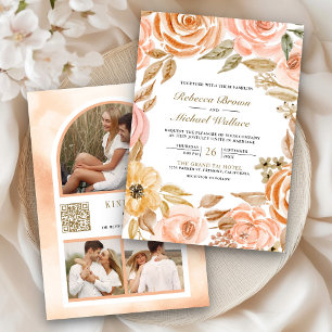 Invitation Code QR de mariage Floral Terroir Automne