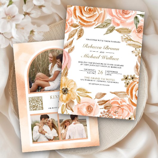 Invitation Code QR de mariage Floral Terroir Automne