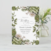 Invitation Code QR de mariage floral vert olive et neutre (Debout devant)